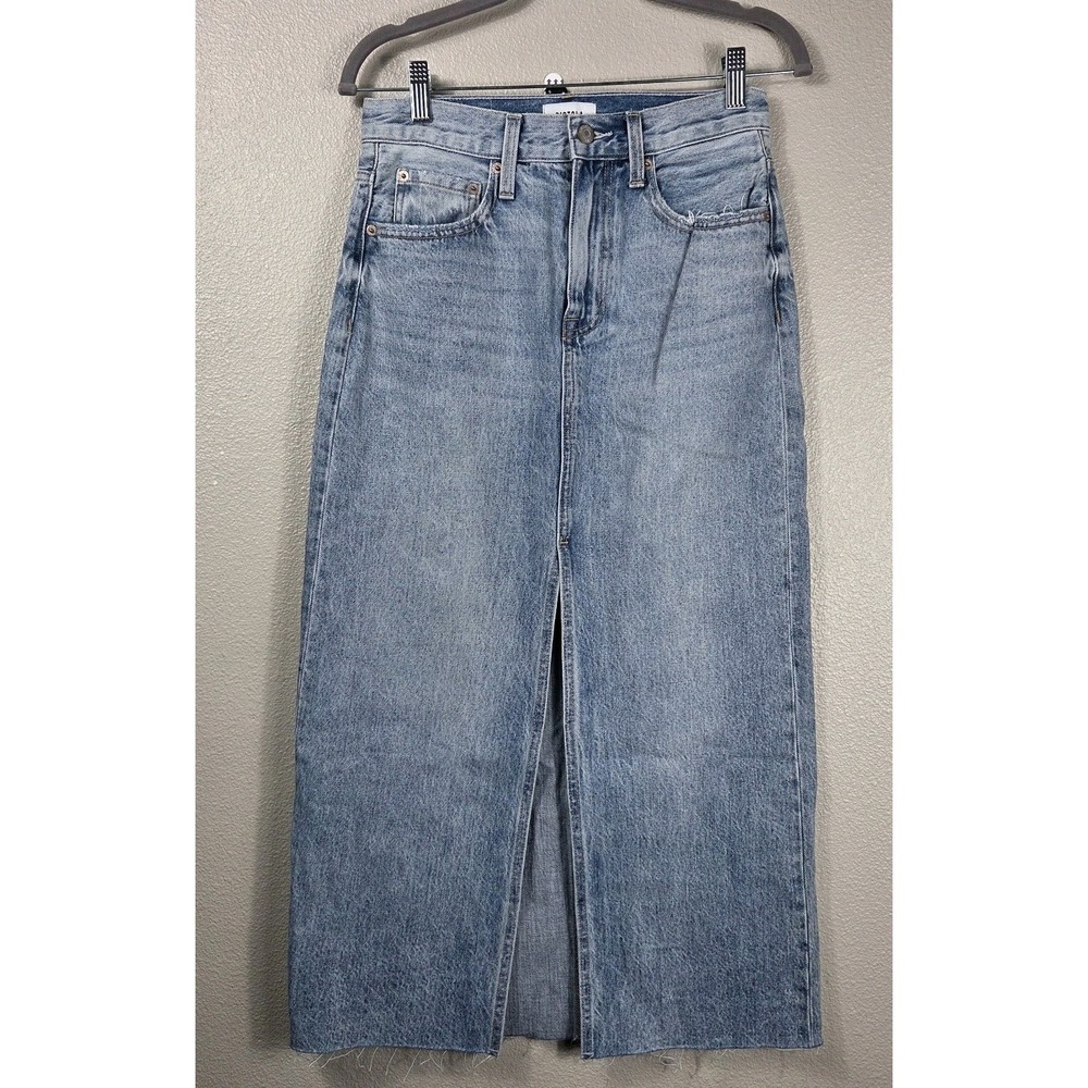 Pistola‎ Alice Denim Midi Skirt Women Size 25 Light High Rise Front Slit Raw Hem - Picture 3 of 10